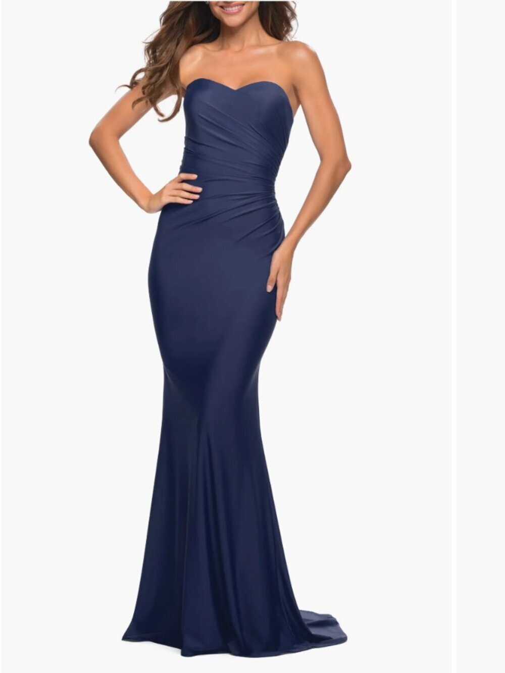 New La Femme Women's Size 2 Navy Blue Ruched Strapless Maxi Dress With Sweethear